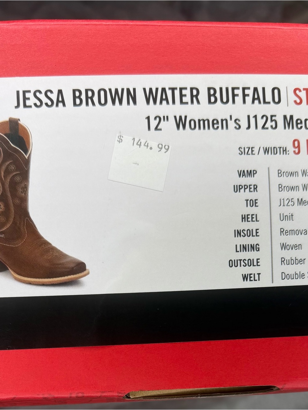 New in Box Justin Women's Jesse Brown Western Boots - Square toe Brown 9B - Picture 8 of 9